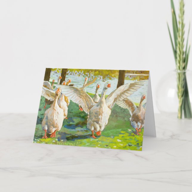 Tarjeta Geese Corriendo Por El Parque Verde (Anverso)