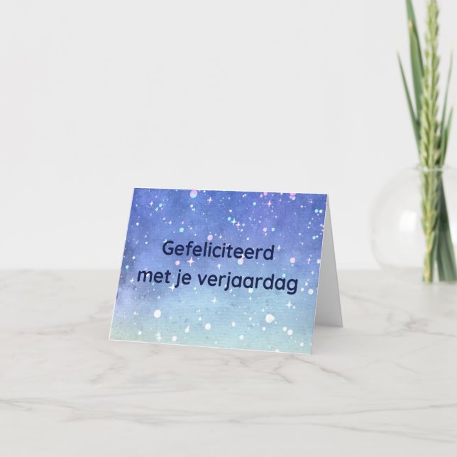 Tarjeta Gefeliciteerd conoció a je verjaardag, cumpleaños  (Anverso)