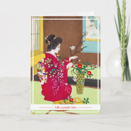 Tarjeta Geisha maiko ikebana de Japón oriental