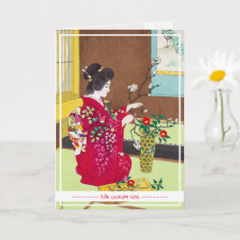Tarjeta Geisha maiko ikebana de Japón oriental