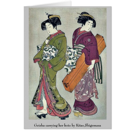 Tarjeta Geisha que lleva su koto por Kitao, Shigemasa