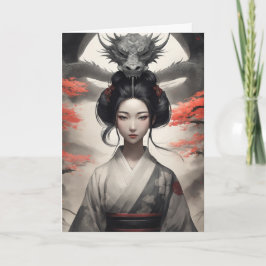Tarjeta Geisha y Dragon Año Nuevo Chino 2024