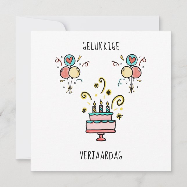Tarjeta Gelukkige Verjaardag | Happy Birthday (Anverso)