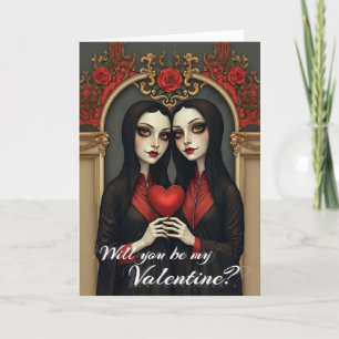 Tarjeta Gemelas góticas de San Valentín con corazón rojo