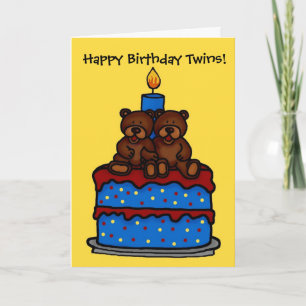 Tarjeta gemelo bebe en el cumpleaños del pastel