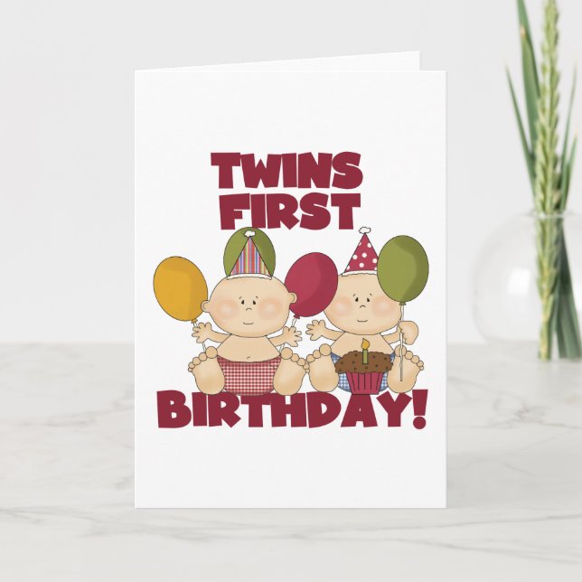 Tarjeta Gemelos 1er cumpleaños - Camisetas y regalos para  (Anverso)