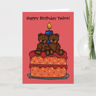 Tarjeta gemelos chicas en una carta de torta de cumpleaños