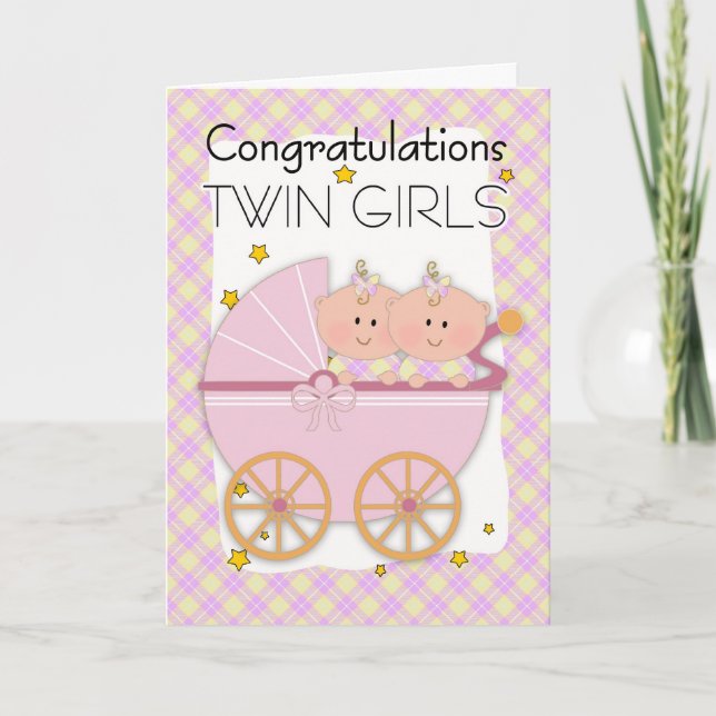 Tarjeta Gemelos - Felicitaciones A Los Dos Chicas En Un Pr (Anverso)