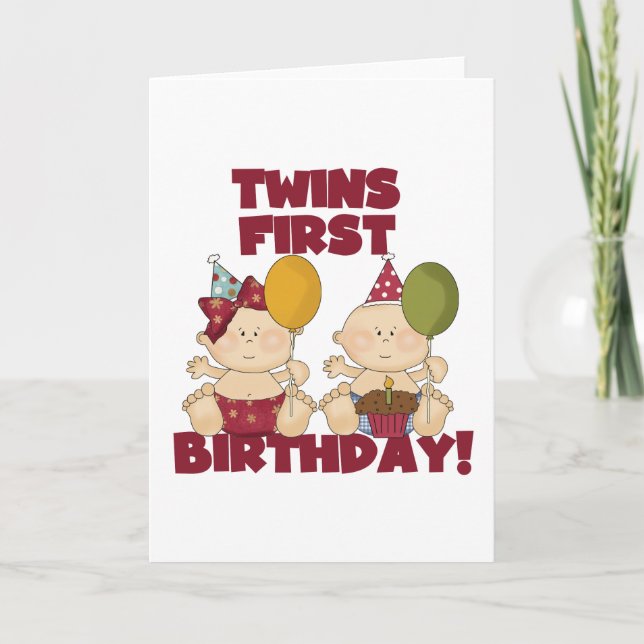 Tarjeta Gemelos, primera camiseta de cumpleaños y regalos  (Anverso)