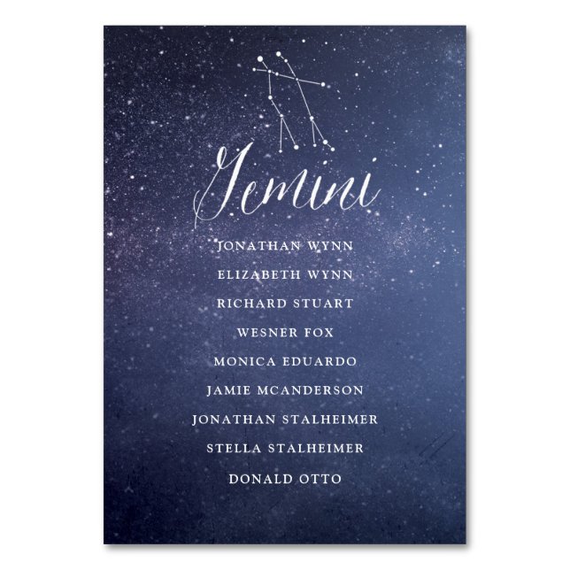 Tarjeta Gemini de la tabla de asientos del Boda de (Anverso)