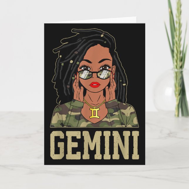 Tarjeta Gemini Loc'd Hair Sy Black Woman Camo Melanin Girl (Anverso)