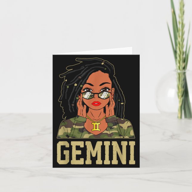 Tarjeta Gemini Loc'd Hair Sy Black Woman Camo Melanin Girl (Anverso)