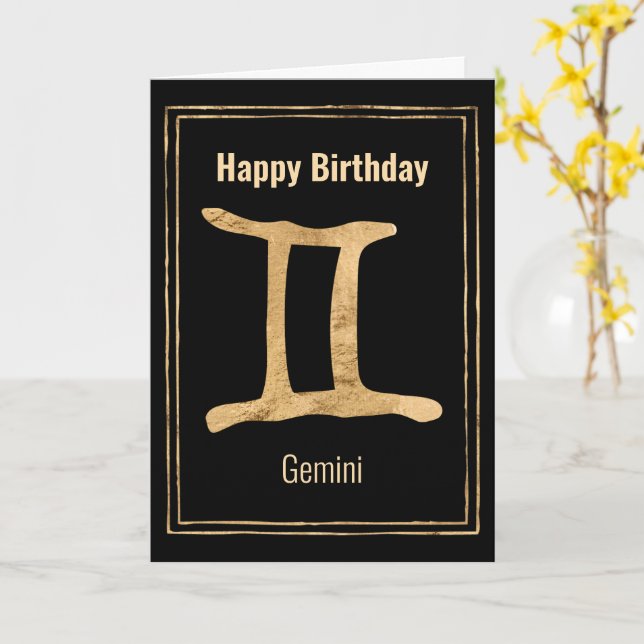 Tarjeta Gemini oro astrología zodiac Feliz cumpleaños (flor amarilla)