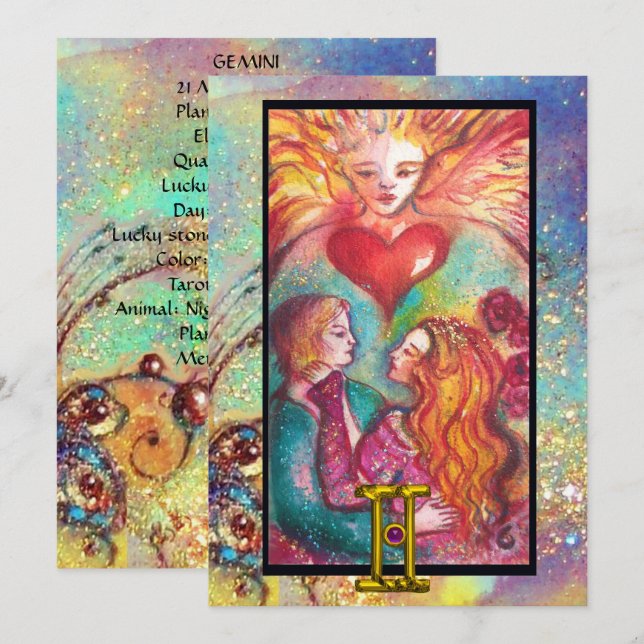 TARJETA GEMINI, TAROT DE LOS AMANTES ASTROLOGÍA ZODIACO CU (Anverso / Reverso)