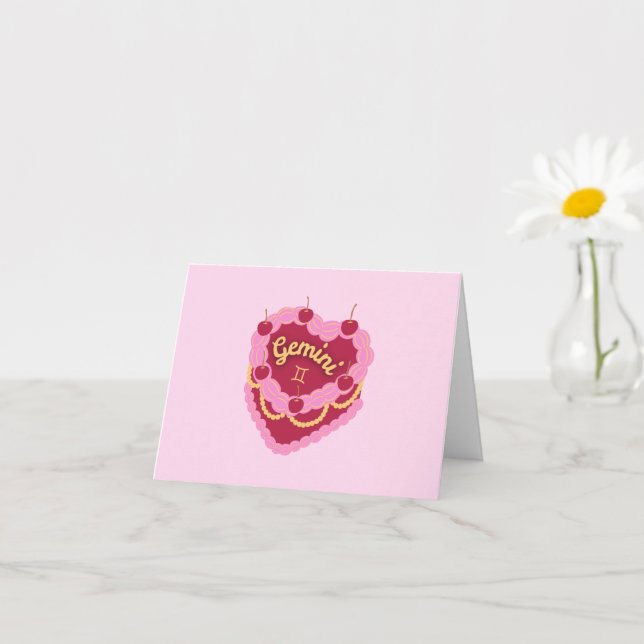 Tarjeta Gemini Zodiac Pastel Heart Cake de Cumpleaños (Planta pequeña)