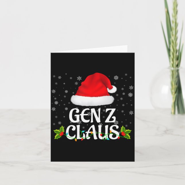 Tarjeta Gen Z Claus Christmas Lights Santa Pajama Family M (Anverso)
