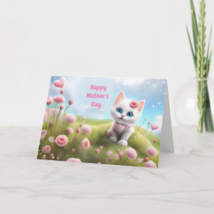 Tarjeta General de Día de la Madre con gatito blanco