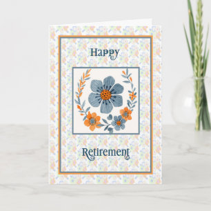 Tarjeta General de Jubilación Flores Naranjas y Az