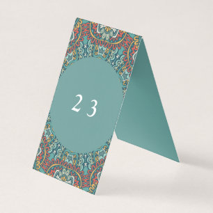 Tarjeta Génesis romántica Mandala azul suave gris y rojo