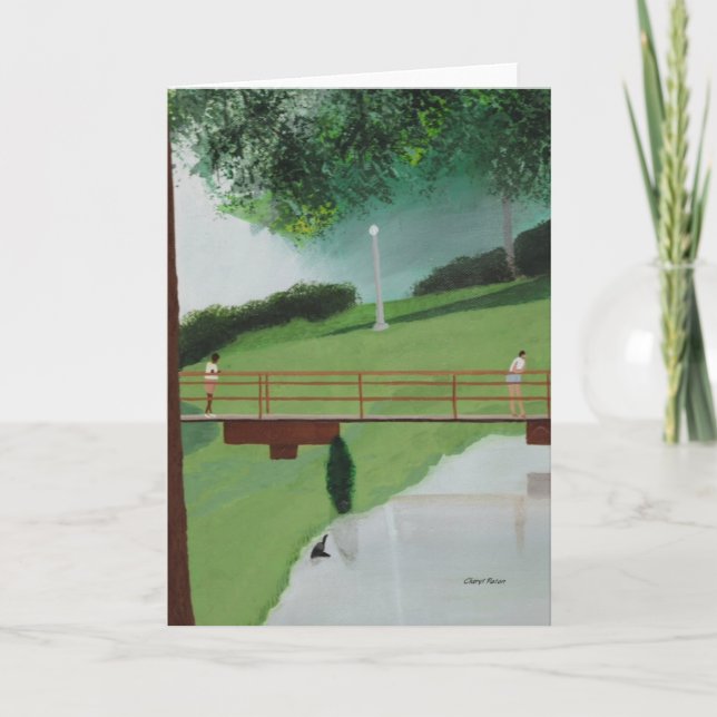 Tarjeta Gente en un paseo marítimo natural, estanque, tarj (Anverso)