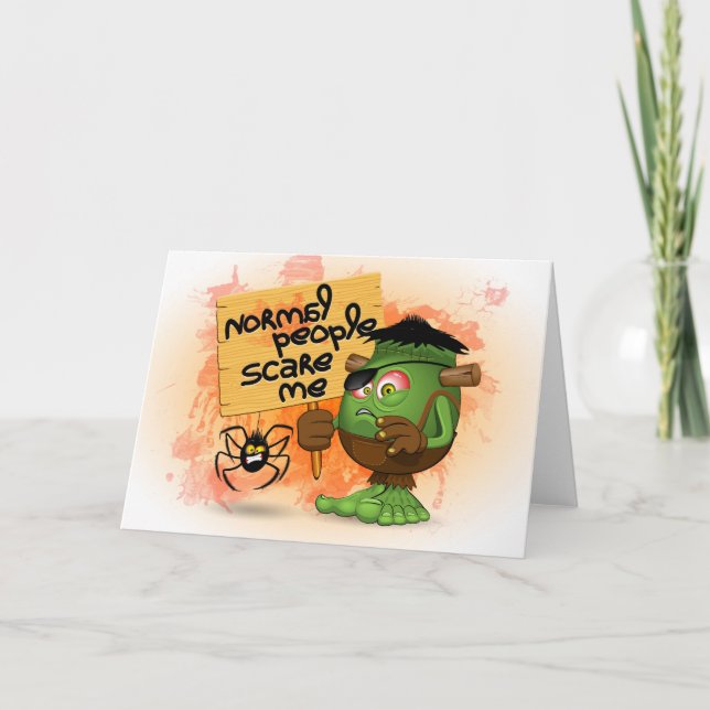 Tarjeta 'Gente normal me asusta' Humorístico Frankenstein (Anverso)