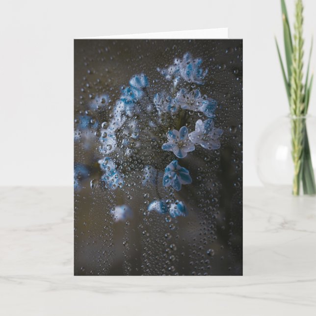 Tarjeta Gentle Blue Flowers in Rain, Fine Art Condolence (Anverso)