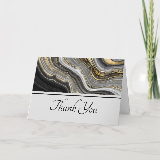Tarjeta Geode Gemstone Oro Moderno y Agate Gris Gracias (Anverso)