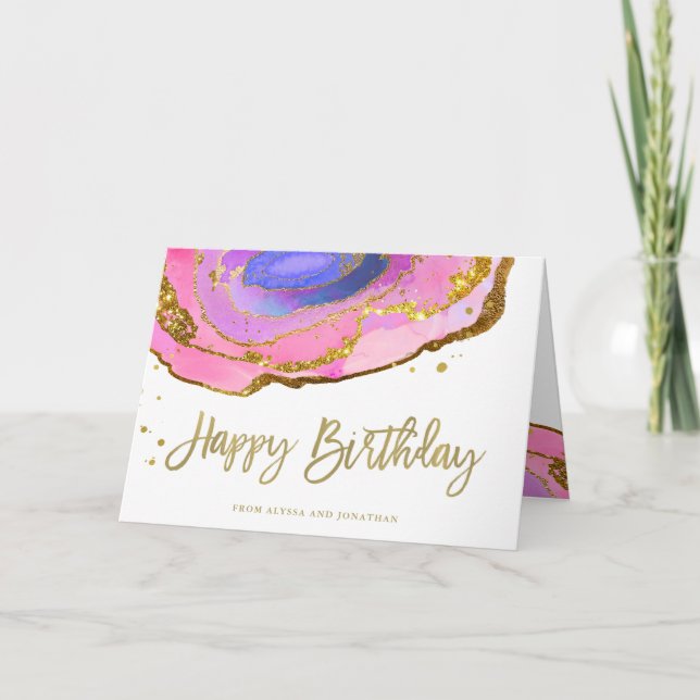 Tarjeta Geode rosa azul y oro | Cumpleaños (Anverso)