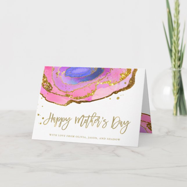 Tarjeta Geode rosa azul y oro | Feliz Día de la Madre (Anverso)