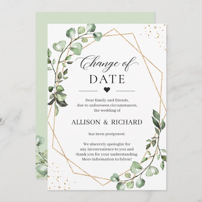 Tarjeta geométrica de eucalipto con cambio de fech (Anverso / Reverso)