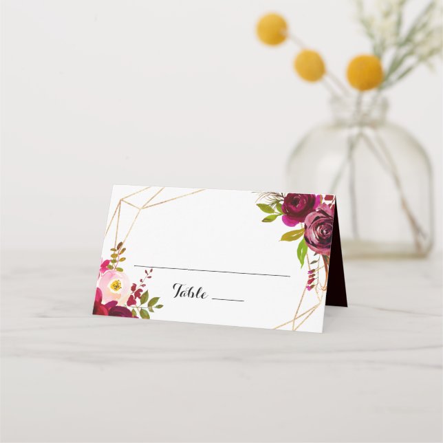 Tarjeta Geométrica Rustica Rubor Burgundy Boda Pla (Anverso)