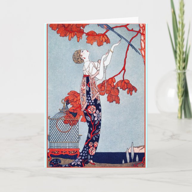 Tarjeta George Barbier "L'Oiseau Volage" 1914 (Anverso)