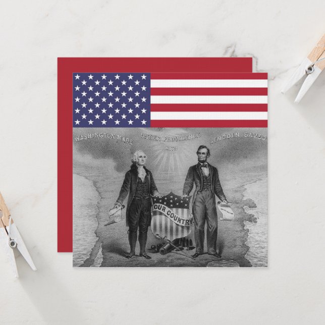 Tarjeta George Washington Abraham Lincoln Bandera American (Anverso/Reverso In Situ)