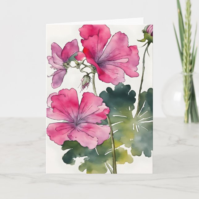 Tarjeta Geranio - Flores de acuarela (Anverso)
