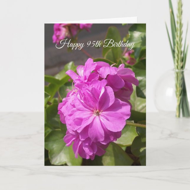 Tarjeta Géranio Rosa 95º cumpleaños (Anverso)