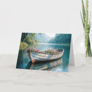Tarjeta Geranios Rosados En Una Simpatía De Barco De Mader
