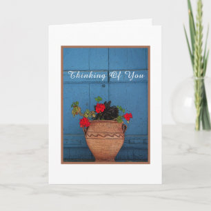 TARJETA GERANIUMS ROJOS EN TERRACOTTA POT/PENSAMIENTO DE U