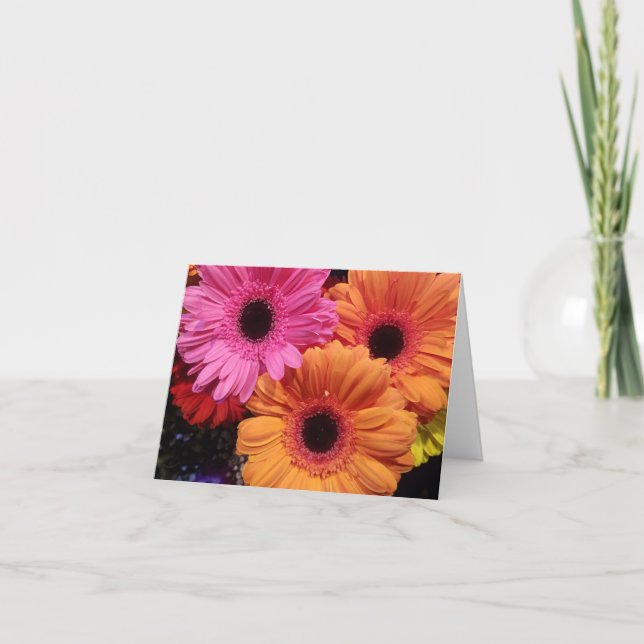 Tarjeta Gerber daisy naranja protector de flores rosadas (Anverso)