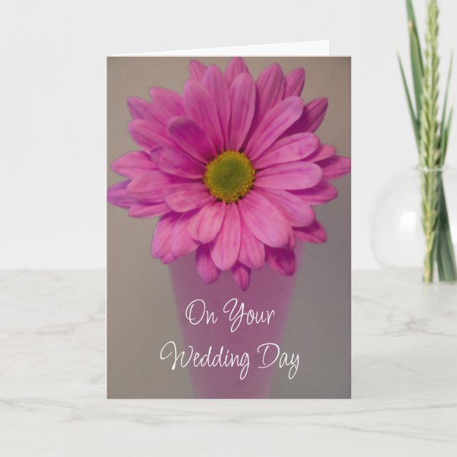 Tarjeta Gerber rosado Daisy en el Día de la Boda Vase (Anverso)