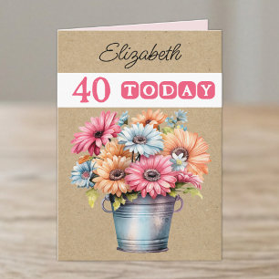 Tarjeta Gerberas flores rosadas cumpleaños 40 años cualqui
