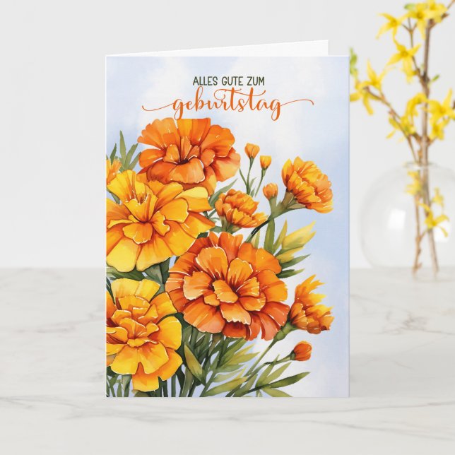 Tarjeta German Marigolds October Birthday Geburtstag  (flor amarilla)