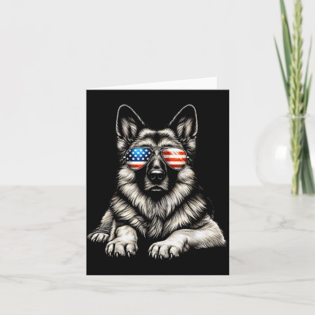 Tarjeta German Shepherd American Flag Sungles Patriotic  (Anverso)
