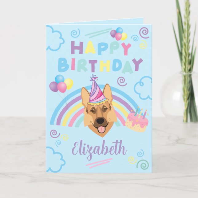 Tarjeta German Shepherd Birthday Card in Blue (Anverso)