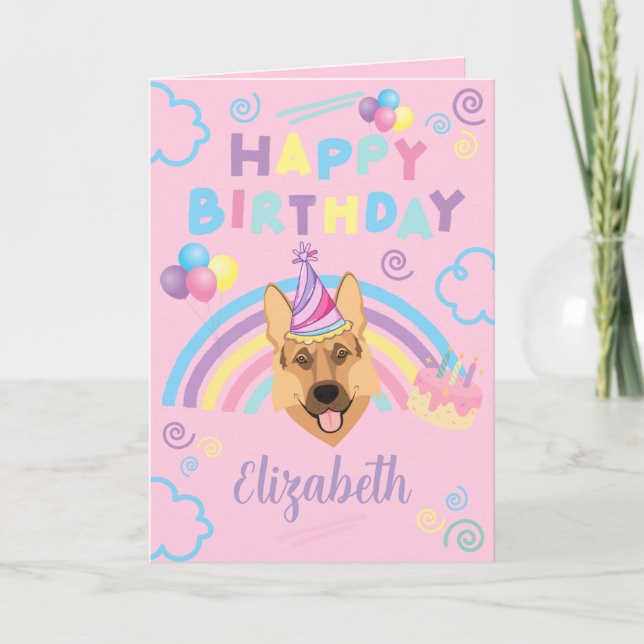 Tarjeta German Shepherd Birthday Card in Pink (Anverso)