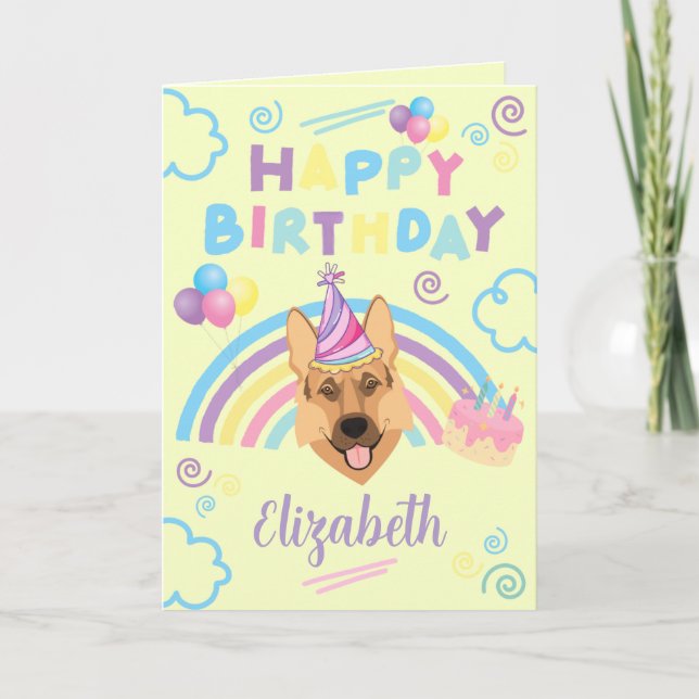 Tarjeta German Shepherd Birthday Card in Yellow (Anverso)