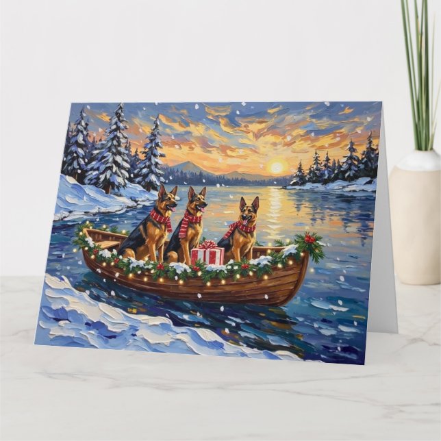 Tarjeta German Shepherd Christmas Boat Holiday (Anverso)
