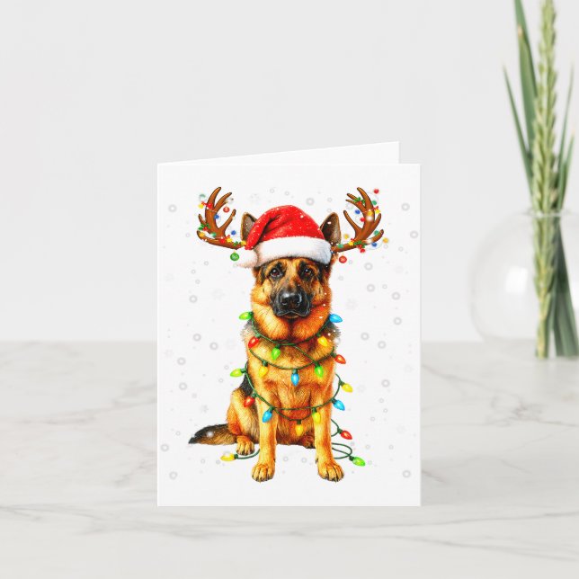 Tarjeta German Shepherd Christmas Tree Lights Pajama Dog L (Anverso)