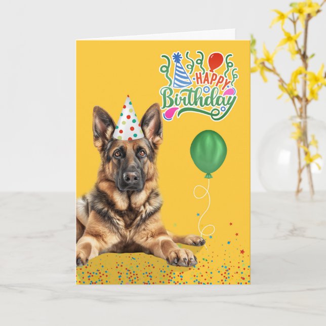 Tarjeta German Shepherd Dog Party Hat Yellow Birthday (flor amarilla)
