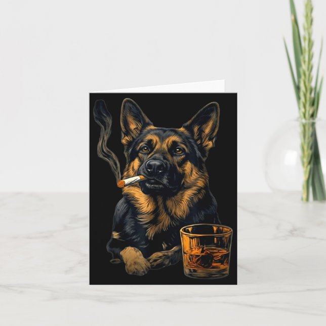 Tarjeta German Shepherd Dog Smoking Cigarette Whisky Lover (Anverso)