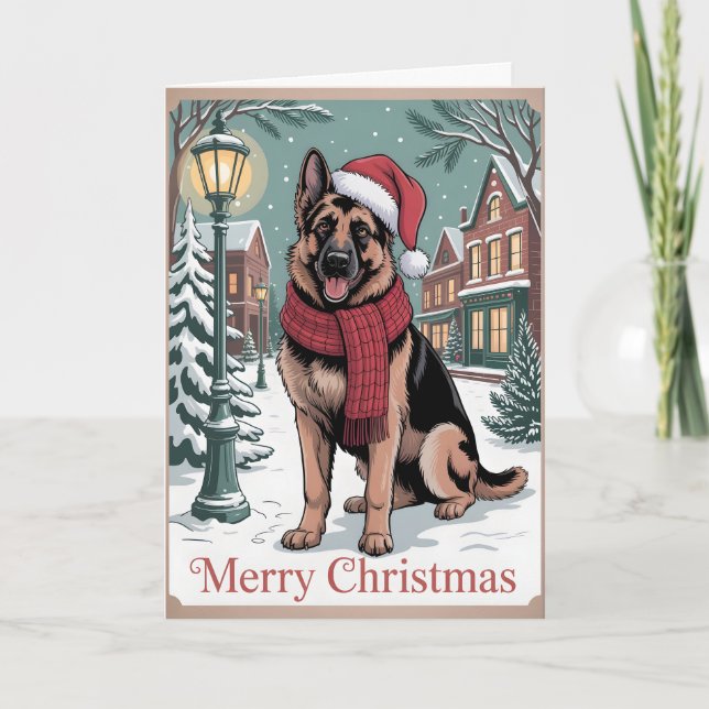 Tarjeta German Shepherd vintage Christmas  (Anverso)